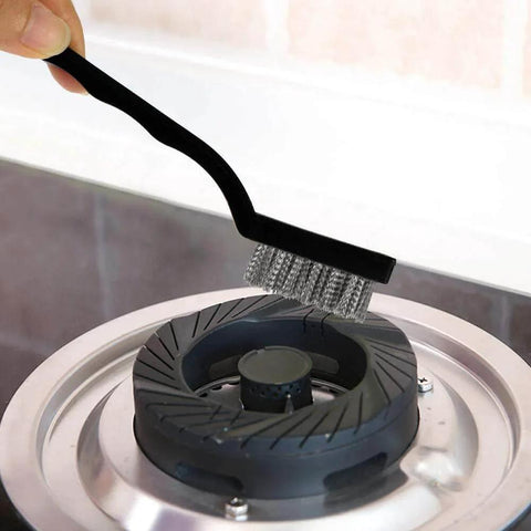 Using 15 Pcs Mini Stainless Steel Wire Brush Set for Cleaning Welding Slag Rust on appliance with curved handle brush