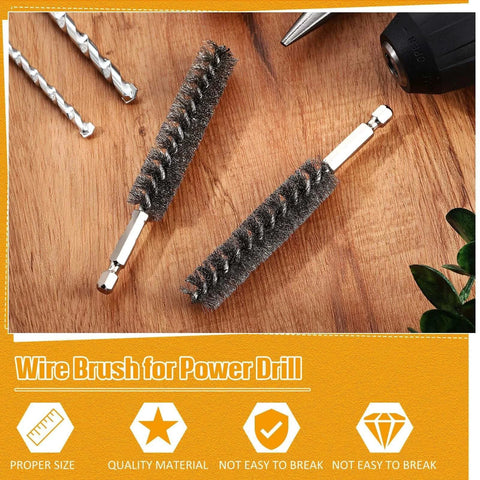 Bore Brush Bristles Wire Brush for Power Drill Cleaning Wire with Hex Shank Handle on wooden surface