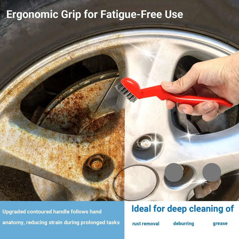 3-Pack 7" Stainless Steel Wire Brushes - 40% Denser Than Standard Brushes - removing rust from car wheel rim