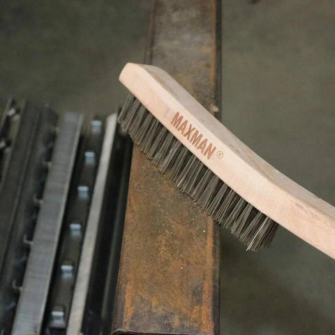 Wire Brush, Heavy Duty Stainless Steel Wire Brushes for Cleaning Rust, large beech handle on rusted metal surface