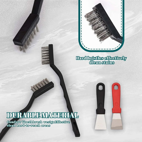 12 Pcs Mini Stainless Steel Wire Brush Set with curved handles and cleaning scrapers for removing rust and weld slag