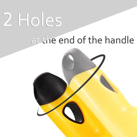 Close-up of plastic contoured handles with hanging holes for Stainless Steel Wire Brush 2 Pcs with Metal Scraper, 79 Bundles bristles.