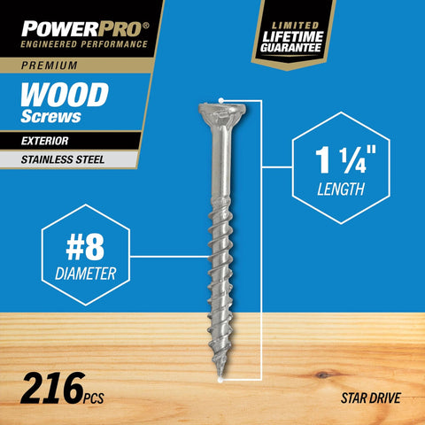 #8 x 1-1/4 Stainless Steel Wood Screws, Premium Marine Grade 305 Exterior Screws for Decking, 216 Pieces in Image