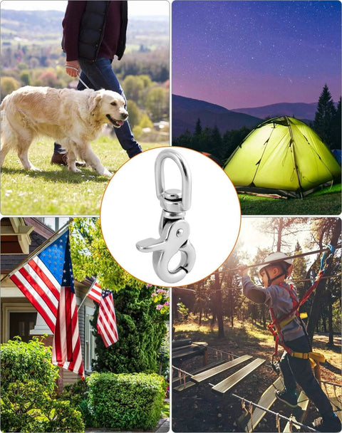 Swivel Trigger Snap Hook Set 4 Pack 2.56 Inch Marine Grade Stainless Steel 316 Clip Hooks displayed for multiple outdoor uses 