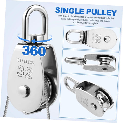 3pcs Stainless Steel Pulley Heavy Duty Single Block Swivel Cable Pulley for Lifting and Rigging Applications with 360-degree rotation