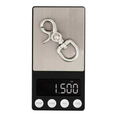 2.65 Inch Trigger Snap Hooks Marine Grade Stainless Steel 316 Swivel Snap Hooks on digital scale
