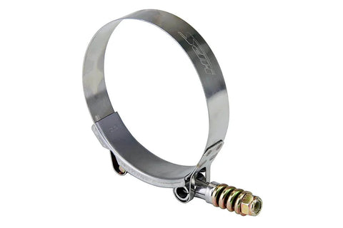 Spring Loaded Stainless Steel T Bolt Clamp SAE 108 For 4 Inch ID Hose Polished 1 Piece Fits 4.25 To 4.57 Inch 108 To 116 Mm