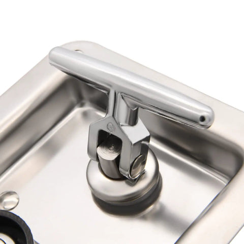 Close-up of T Handle Latch Replacement Kit Stainless Steel 2 Pack For Truck Tool Box Camper RV Trailer Doors With 4 Keys And 2 Gaskets Waterproof Seal Keyed Alike E45 showing handle mechanism.