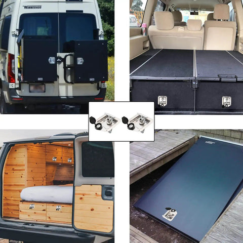 T Handle Latch Replacement Kit Stainless Steel 2 Pack For Truck Tool Box Camper RV Trailer Doors With 4 Keys And 2 Gaskets Waterproof Seal Keyed Alike E45 shown installed on various vehicles and tool box close-up