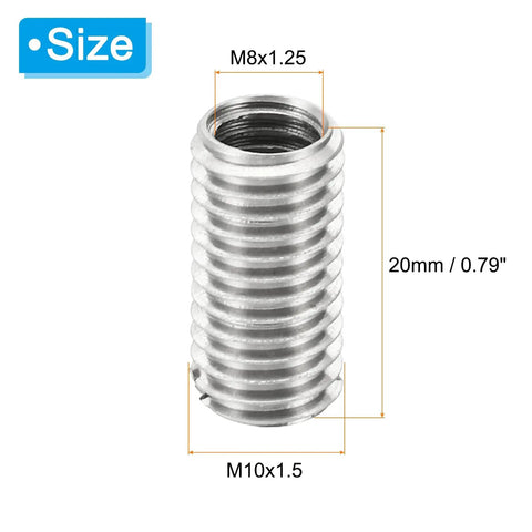 Thread Adapters Sleeve Reducing Nut M10x1.5 Male To M8x1.25 Female Stainless Steel 303 Insert Nut Reducer, 20mm Length, 10 Pack
