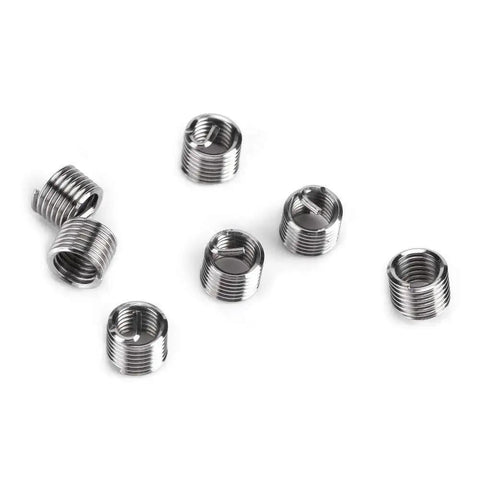 Stainless inserts from Stainless 35 Piece Thread Repair Kit M6 X 1mm Insert Set For Auto Repairs And Quick Fixes by JoyTube displayed on white