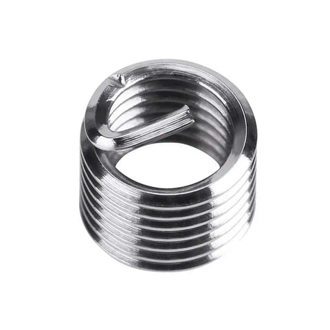 Close-up of a stainless steel insert from Stainless 35 Piece Thread Repair Kit M6 X 1mm Insert Set For Auto Repairs And Quick Fixes