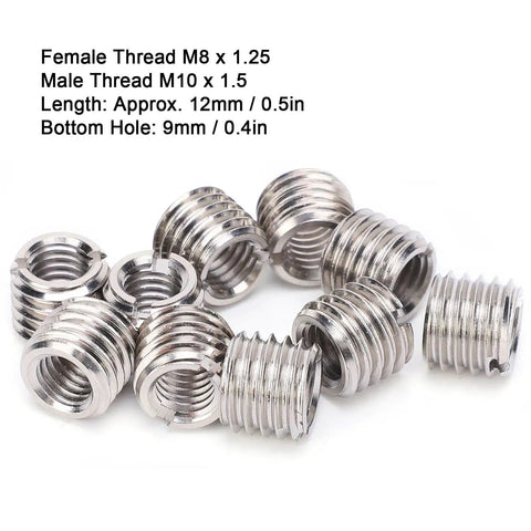 Stainless Steel Thread Repair Sleeve 10 Pack Insertion Nut For Fixing Stripped Threads In Automotive And Mechanical Equipment Converts M8x1.25 Female To M10x1.5 Male Then Restores To M8x1.25