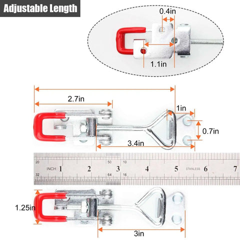 Heavy Duty Adjustable Toggle Clamp Latch Set With Locking Feature Supports 551 Lbs Hold Stainless Steel 6 Pack measurements