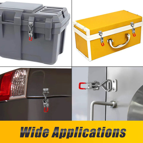 Durable 304 stainless steel toggle latch clamps offer secure, quick-release operation with a 330 lb holding capacity installed on various boxes.