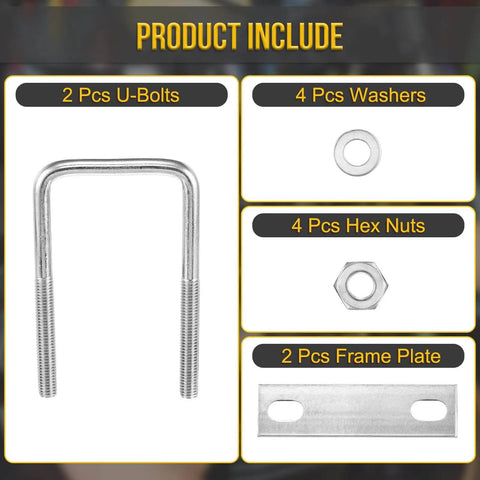 Durable 304 Stainless Steel Square U Bolt Kit With Nuts, Washers And Frame Plates In A 2 Set components diagram