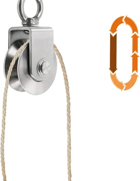 Front view of 2pcs V-Groove Caster Wheel,Heavy Duty Sheaves Track Pulley,304 Stainless Steel Directional Roller,360° Rotating Ring