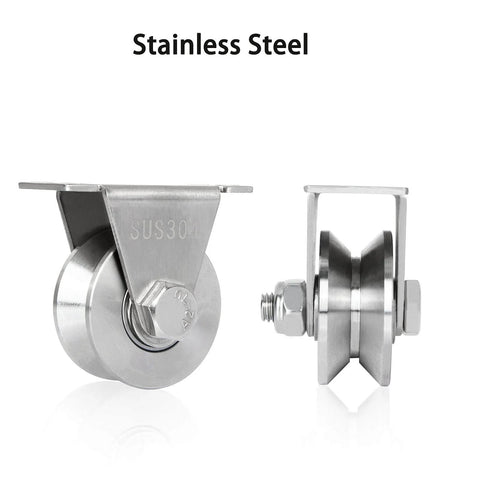 ✝️ 2 Pack 2 Inch V Groove Wheel Pulley, 304 Stainless Steel Silent Pulley Block, Heavy Duty Caster Wheels Sliding Gate Rollers