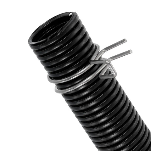 Stainless steel double wire spring hose clamps kit, 20 pieces, 19 mm inner diameter opens to 21 mm, on black hose