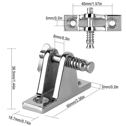 Front view of stainless steel quick-release boat deck hatch hinge pin, 60mm length, 2pcs, 90-degree heavy-duty marine hardware