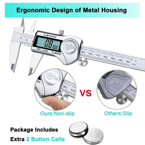 Digital Caliper, Caliper Measuring Tool Outside Micrometer, Vernier Dial Caliper with LCD, Stainless Steel, IP54 Splash Proof
