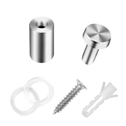 Standoff Screws For Acrylic Signs 12x19mm Pack With 12 Standoffs 24 Spacers And Mounting Hardware close-up showing metal standoff and accessories