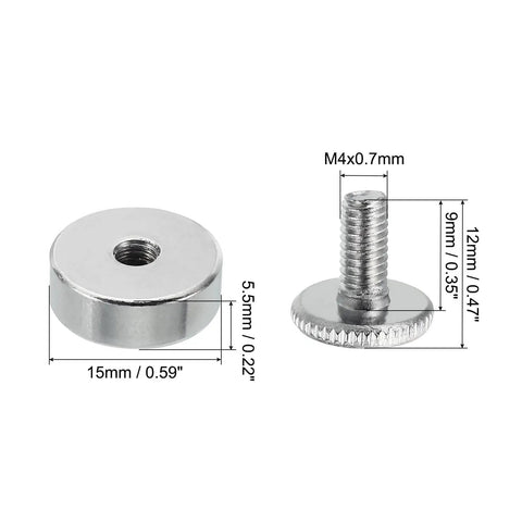 Standoff Screws With Spacers PATIKIL M4x12mm Pack Of 20 Wall Mount Hardware, silver tone, side view, with dimensions shown.