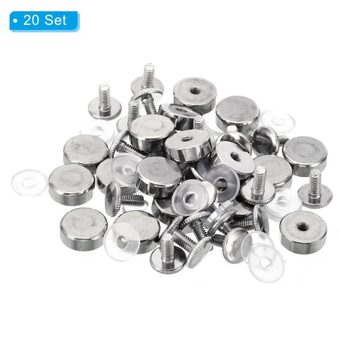 Standoff Screws With Spacers PATIKIL M4x12mm Pack Of 20, silver tone, shown disassembled with screws and spacers for wall mounting.