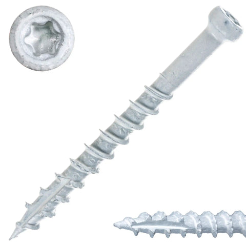 Size 8 X 1 And 5 Eighths Inch Saberdrive white trim screws, 1 pound tub, approximately 221 pieces, durable wood screws