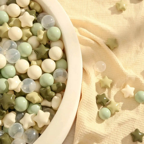 Ball Pit Balls 100 for Toddlers - Green Ball Pit Ball Shapes for Boys Girls Fun, birthday party, Christmas decoration, cream colors mix