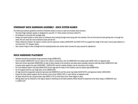Dock hardware assembly instructions for stationary dock system with guidelines for secure structure and installation steps.