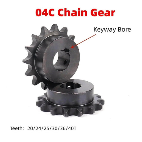 Steel Motor Drive Gear 04C Chain Gear 40 Tooth 12 7mm Keyway Bore Industrial Sprocket Wheel shown with teeth and keyway bore detail