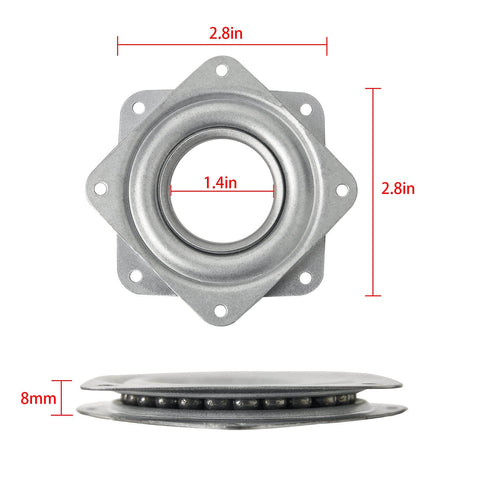 Top and side view of 2 Pack 3 Inch Lazy Susan Turntable Heavy Duty Steel Ball Bearing Square Rotating Tray with 200 lb Load Capacity