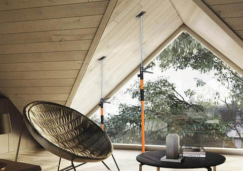 ✝️ 4PK Support Pole, Steel Telescopic Adjustable 3rd Hand Support System, installed in modern attic for stable alignment, extends 49 to 114 inch.