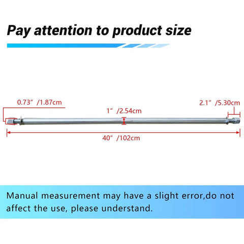Diagram showing dimensions of Beefed Up Heavy Duty 1 Inch Diameter 40 Inch Steel Axle Rod With 1 To 3/4 Inch Step Down for ATVs.