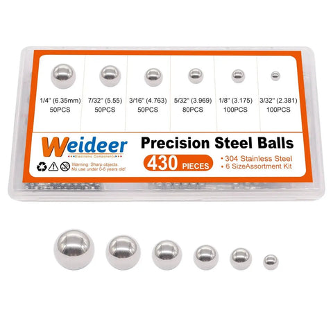 Premium 430 Piece Stainless Steel Ball Assortment Kit With Six Precision Sizes For Bearings And Bicycle And Auto Parts Weideer K086430