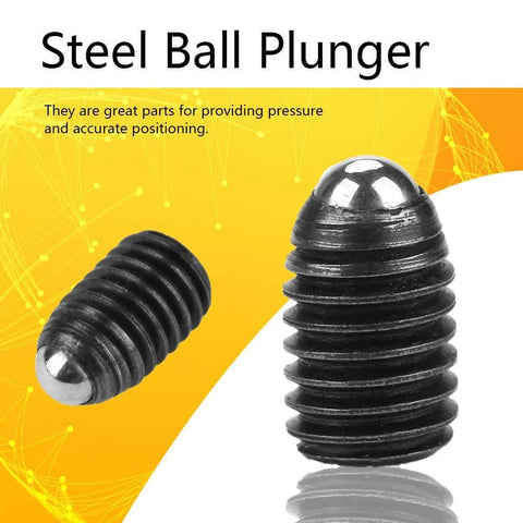 ✝️ 10pcs M8 (M8x12) Screw Thread Hex Socket Carbon Stainless Steel Ball Drive Spring Plungers with smooth design on yellow background