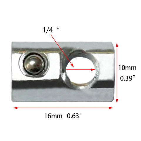 Premium One Quarter Twenty Threaded Roll In Steel T Nut With Ball Spring For Aluminum Extrusion Profiles, front view, dimensions shown
