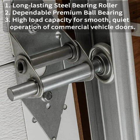 Installed view of Ten Pack Four Inch Stem Steel Garage Door Rollers For Two Inch Garage Track With Ten Ball Bearings Quiet Durable