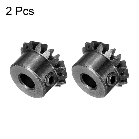 Two Bevel Gear 0.8 Module 1To1 15 Teeth Pinion 4mm Hole 4mm Shaft 45 Steel Black parts