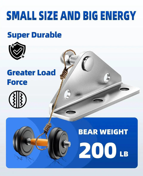 Gas Struts Mounting Bracket 10mm Ball Stud Kit in silver, showcasing durability and load force, holding 200 lb weight illustration.