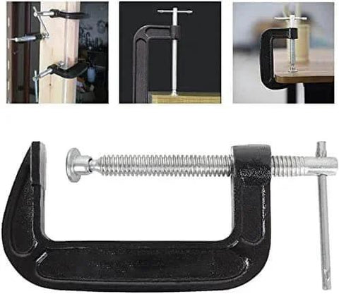 Heavy Duty 2 Inch Jaw Opening C Clamp Set Industrial Steel Clamps For Woodworking Welding And Building 4 Pack shown in use