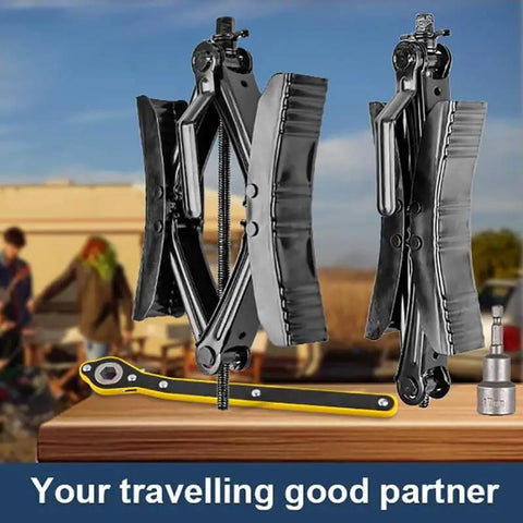 Beefy Heavy Duty Camper Wheel Chocks With Wrench For RV Travel Trailers, Premium X Shaped Tire Locking Chocks on display