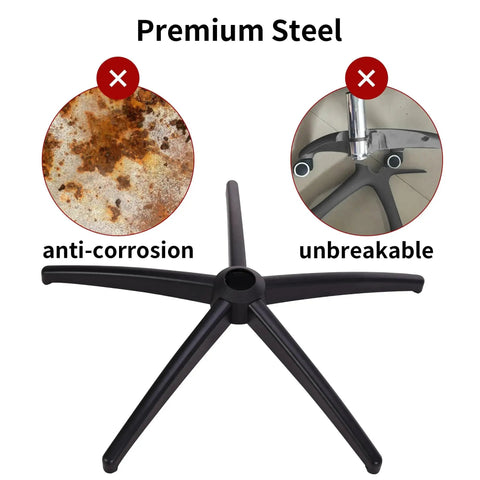 Heavy Duty Gaming Office Chair Base Replacement Set With Bottom Plate Stand Cylinder And 5 Wheels Bell Glides Black, 28 Inch Metal Base For Chair, showing anti-corrosion and unbreakable features