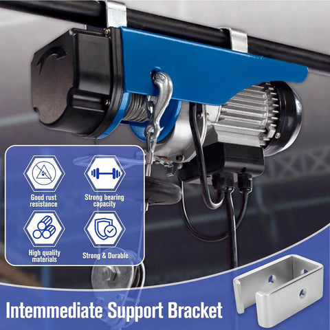 Image of heavy-duty steel channel trolley hanger bracket supporting up to 1200 lbs on 1-5/8 inch strut channel, ideal for hoists.