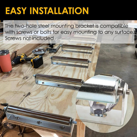 Table with 1.5'' Diameter Conveyor Rollers with Stands, 10'' Galvanized Steel Long Roller for Kayak Trailer installation view