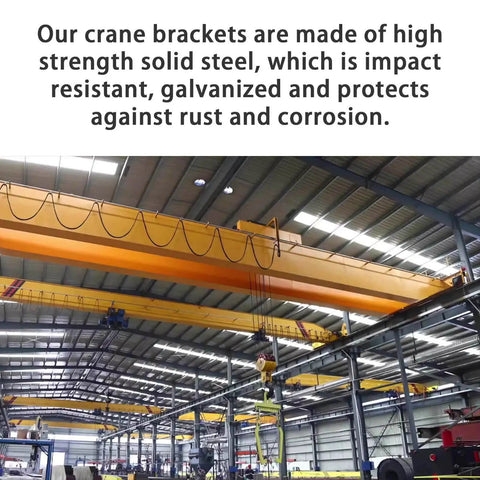 Industrial warehouse ceiling with heavy-duty crane brackets and steel beams