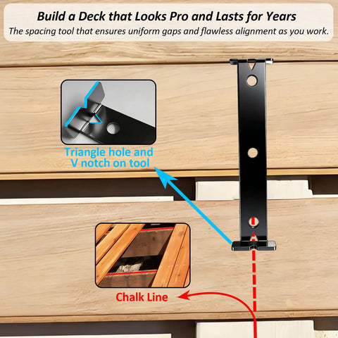 Steel Deck Spacer Tool 2 In 1 Board Spacer With One Eighth Inch And Three Sixteenth Inch Gap Sides for Five And One Half Inch Deck Boards Black