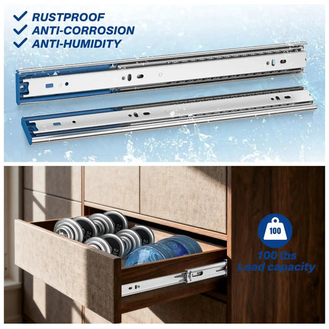 Soft Close Ball Bearing Drawer Slides 22 Inch Five Pairs Three Section Full Extension Heavy Duty Steel Side Mount Rails
