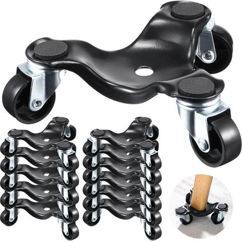 Set of 12 steel tri wheel furniture moving dollies with 3 wheel design, heavy duty carbon steel movers, 200 lb load capacity per dolly